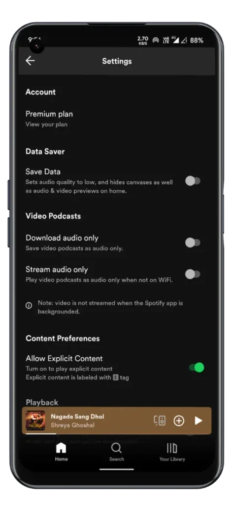 Spotify Premium App setting