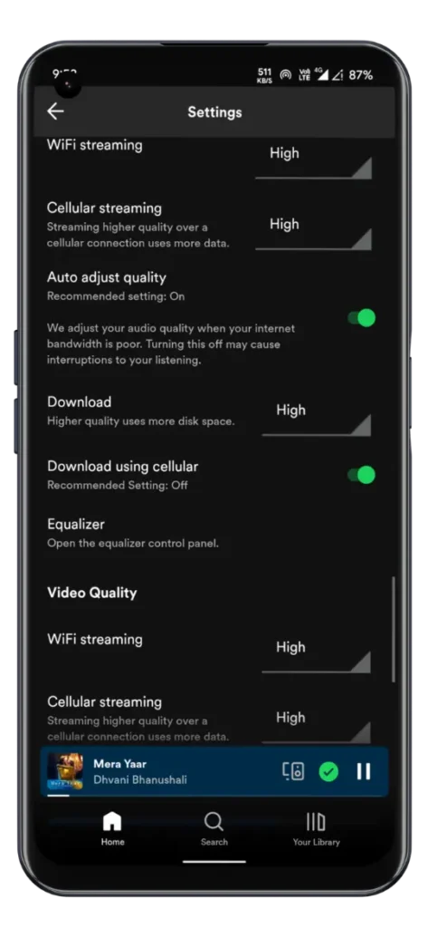 Spotify Premium music quality setting